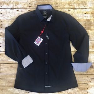 Men’s long sleeve, slim fit stretch cotton shirt